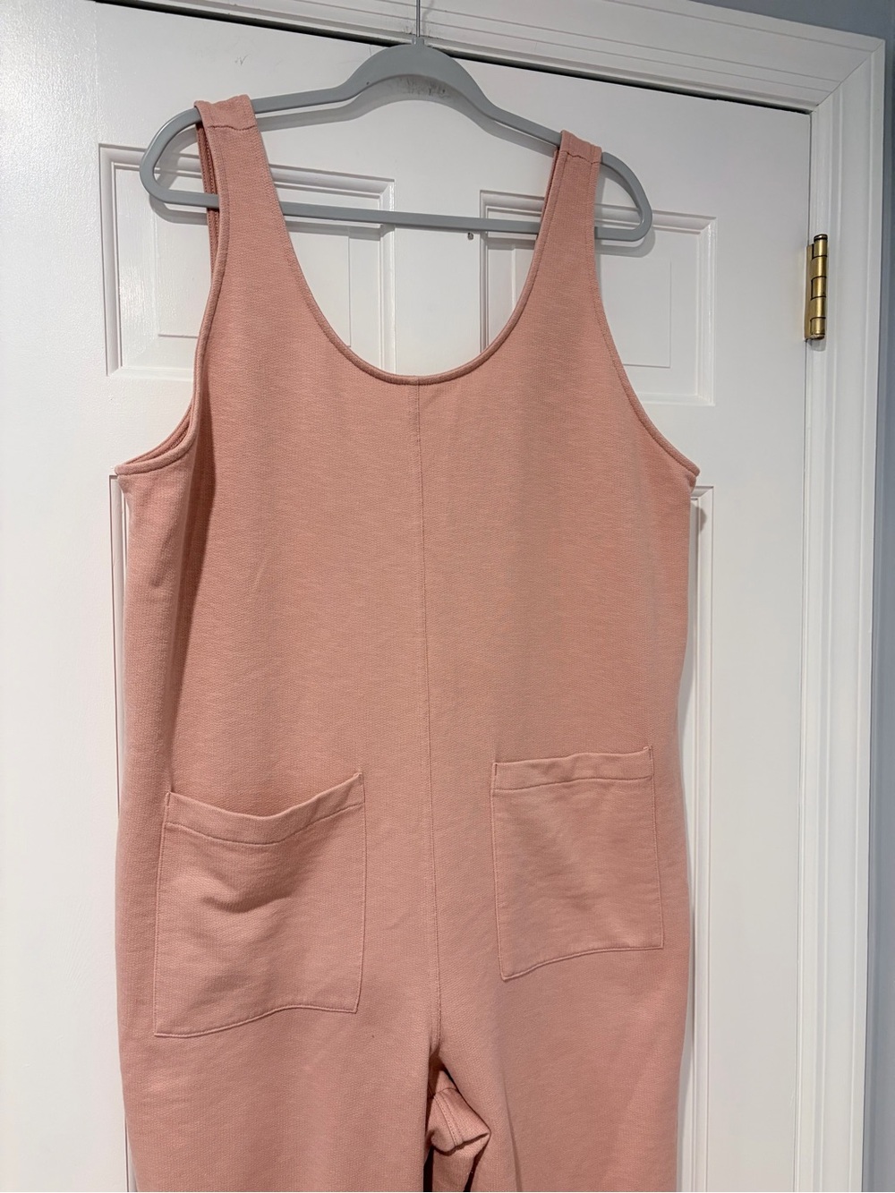 Old Navy Pink Sleeveless Fleece Lounge Jumpsuit Wide Leg Pockets XL Cotton Blend - Picture 3 of 10